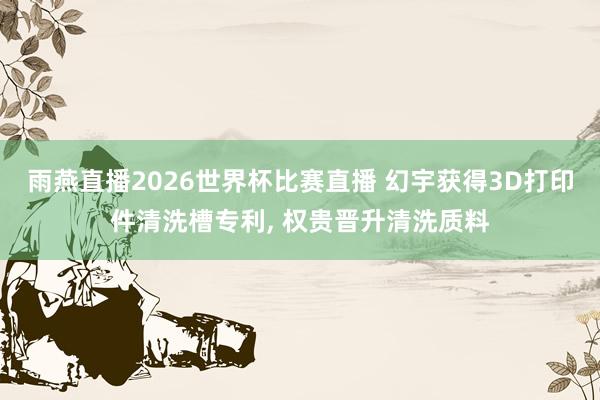 雨燕直播2026世界杯比赛直播 幻宇获得3D打印件清洗槽专利, 权贵晋升清洗质料