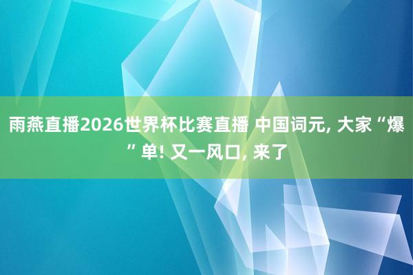 雨燕直播2026世界杯比赛直播 中国词元， 大家“爆”单! 又一风口， 来了
