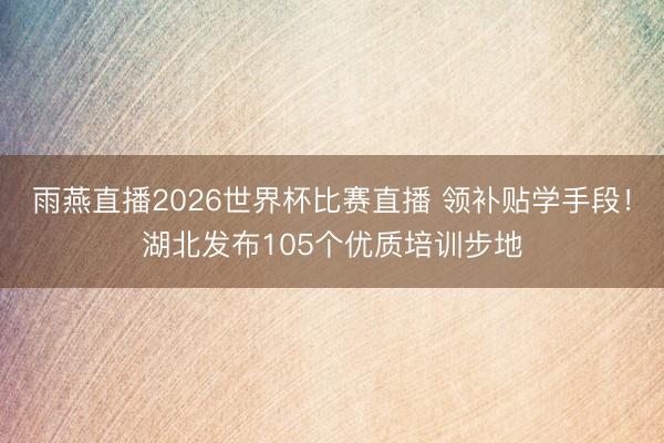 雨燕直播2026世界杯比赛直播 领补贴学手段！湖北发布105个优质培训步地