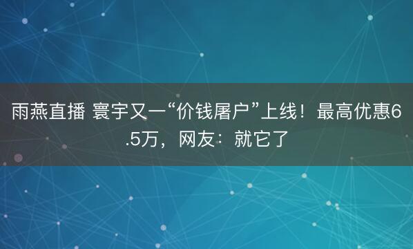 雨燕直播 寰宇又一“价钱屠户”上线！最高优惠6.5万，网友：就它了