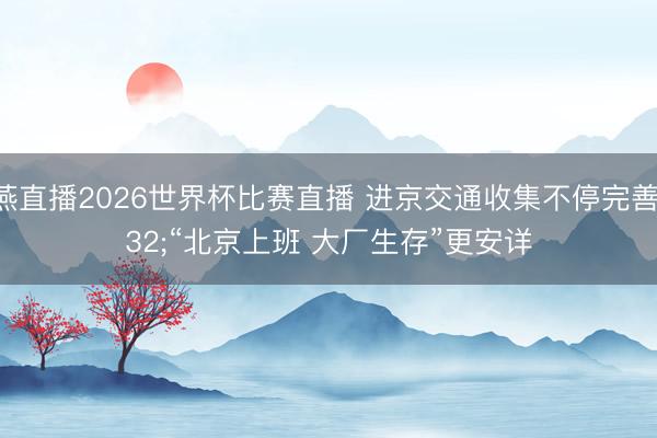 雨燕直播2026世界杯比赛直播 进京交通收集不停完善 “北京上班 大厂生存”更安详