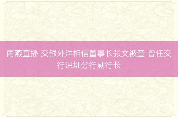 雨燕直播 交银外洋相信董事长张文被查 曾任交行深圳分行副行长